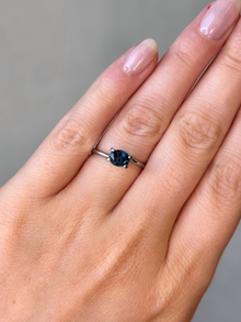 1.01ct oval cut dark blue sapphire Adelaide sapphire engagement ring