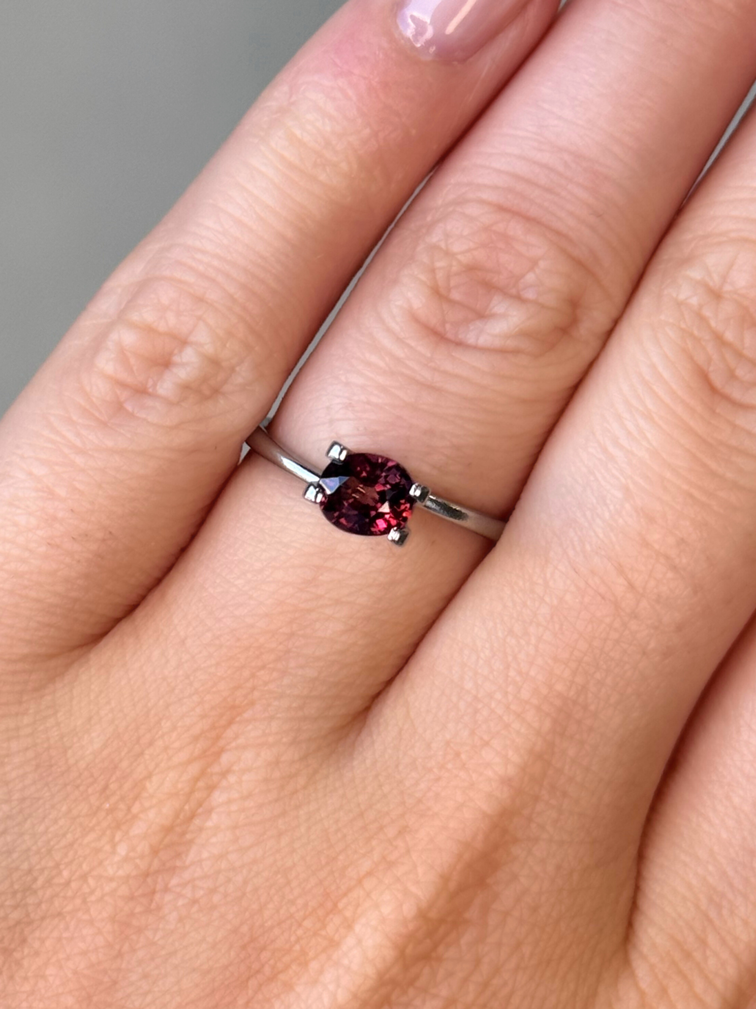 1.14ct oval cut red sapphire Adelaide sapphire engagement ring