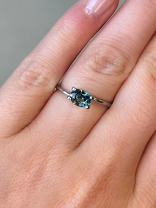 1.17ct oval cut teal sapphire Adelaide sapphire engagement ring