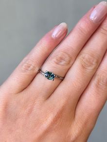 1.17ct oval cut teal sapphire Adelaide sapphire engagement ring