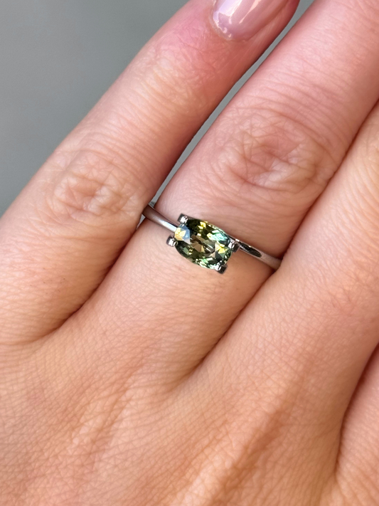 1.19ct oval cut yellow-green sapphire Adelaide sapphire engagement ring