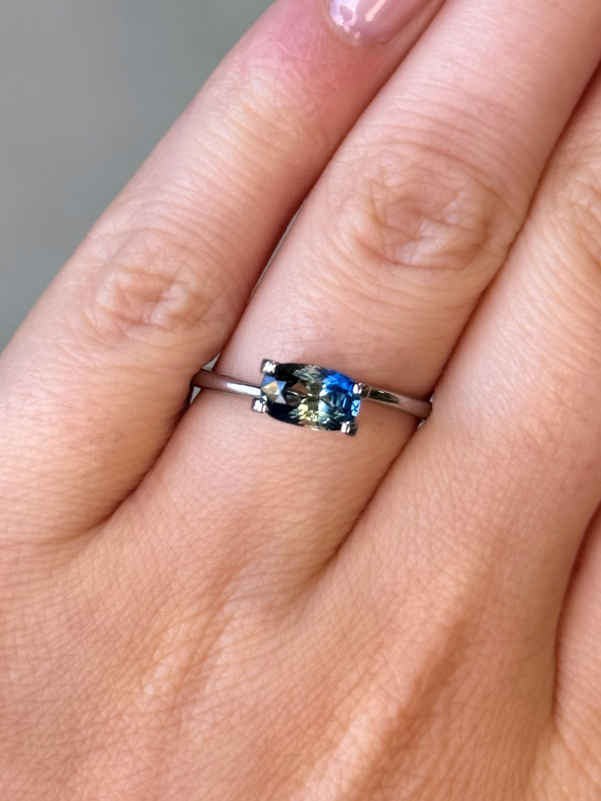 1.20ct cushion parti sapphire Adelaide sapphire engagement ring