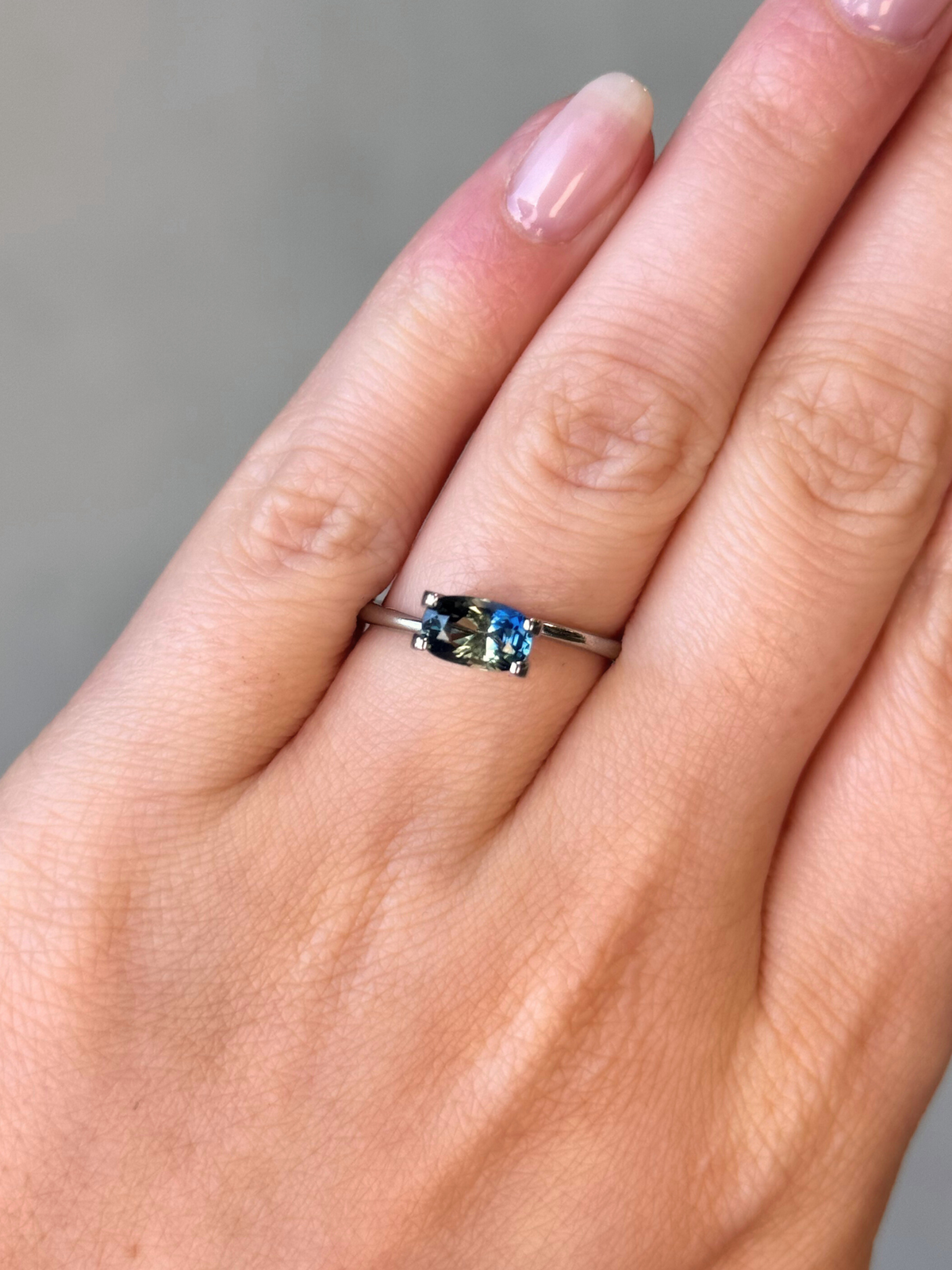 1.20ct Cushion Cut Parti Blue Sapphire adelaide sapphire engagement ring