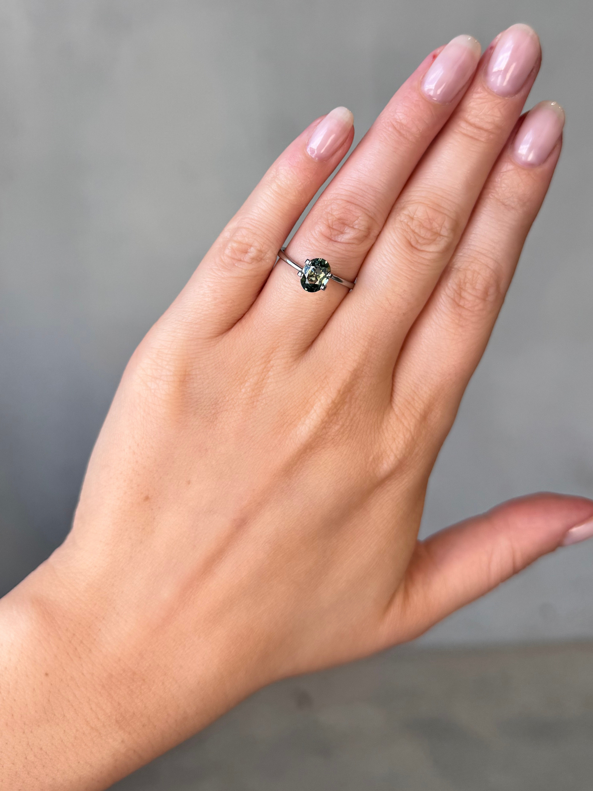 1.29ct oval cut yellow-green sapphire Adelaide sapphire engagement ring