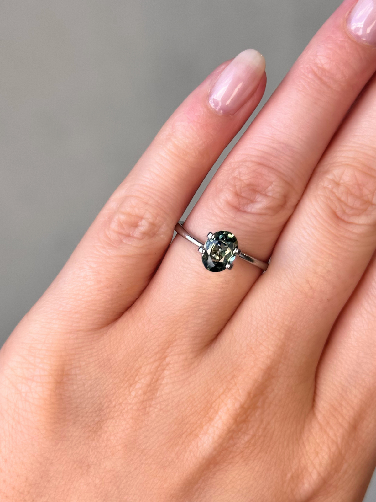 1.29ct oval cut yellow-green sapphire Adelaide sapphire engagement ring