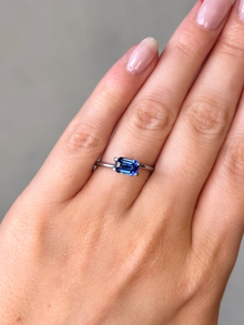 1.32ct emerald cut blue sapphire Adelaide sapphire engagement ring