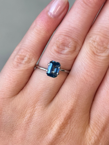 1.64ct emerald cut blue sapphire Adelaide sapphire engagement ring