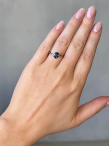 1.65ct oval cut blue teal sapphire Adelaide sapphire engagement ring