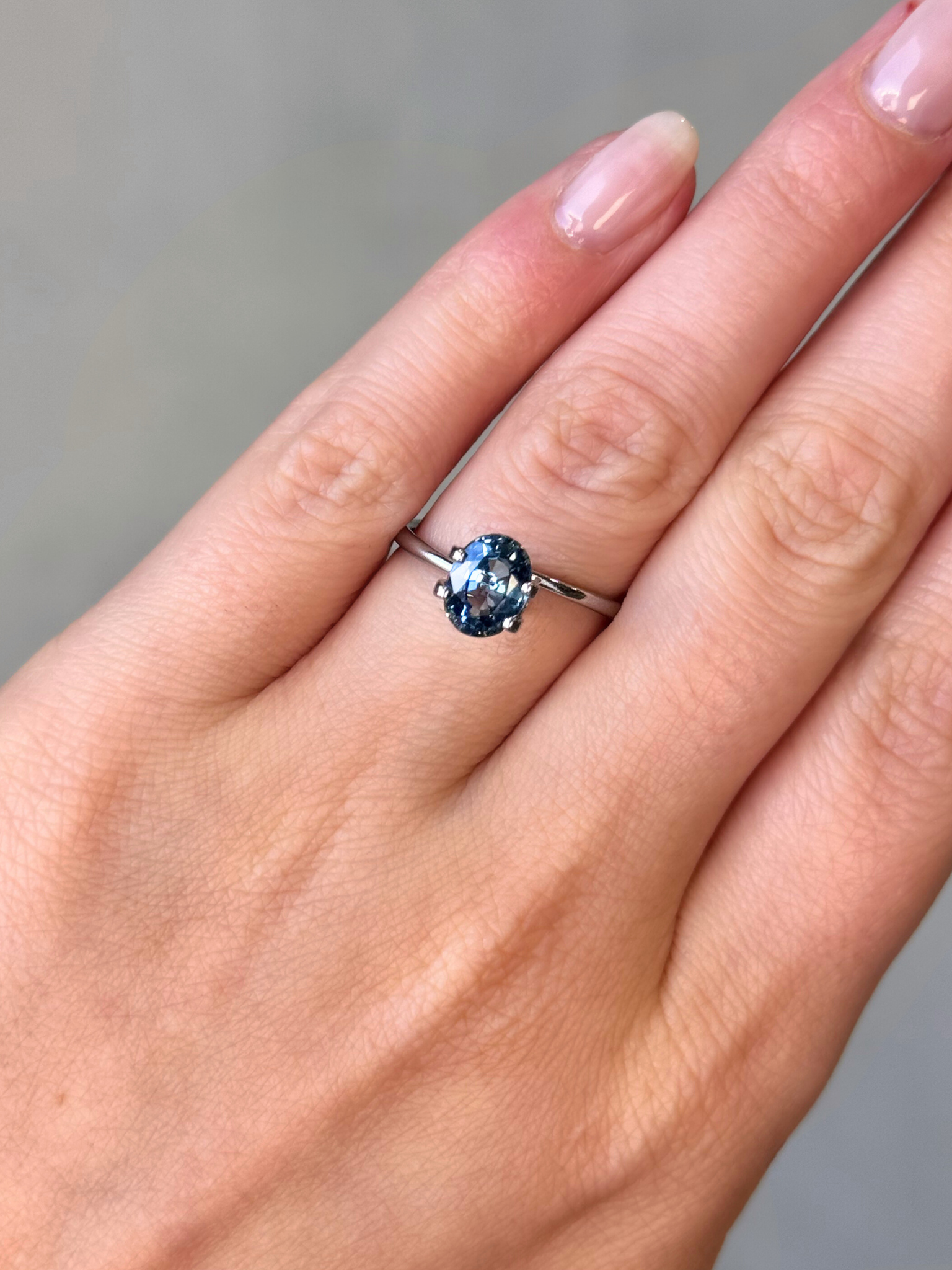 1.82ct oval cut teal sapphire Adelaide sapphire engagement ring