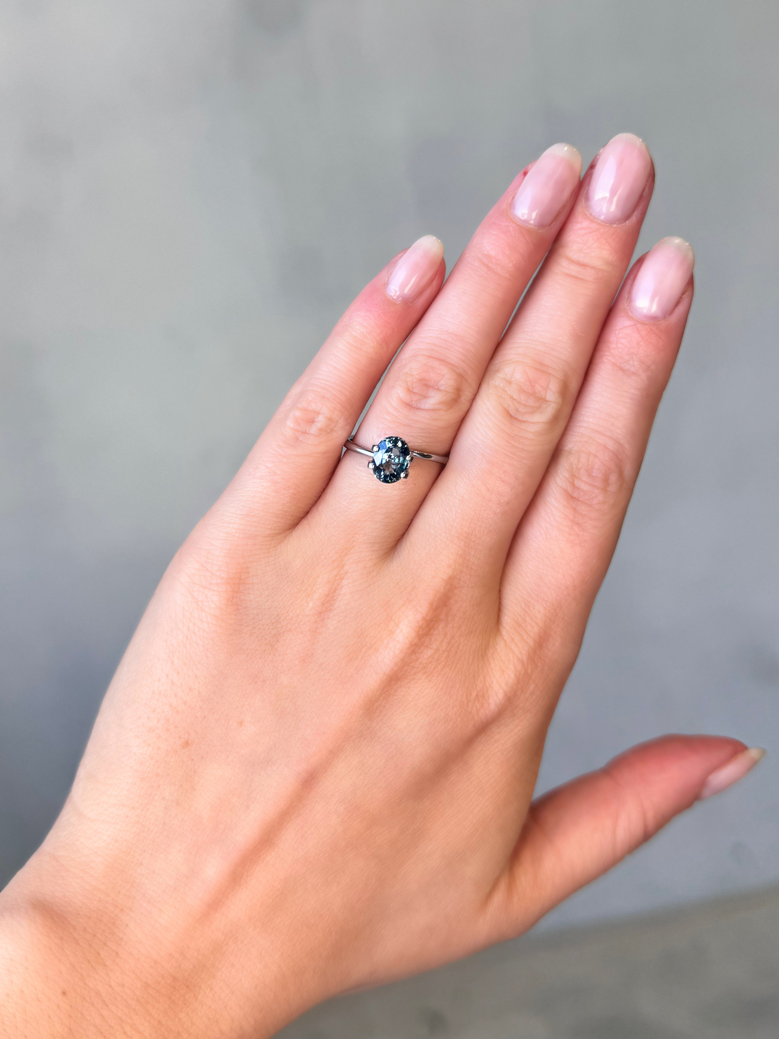 1.82ct oval cut teal sapphire Adelaide sapphire engagement ring