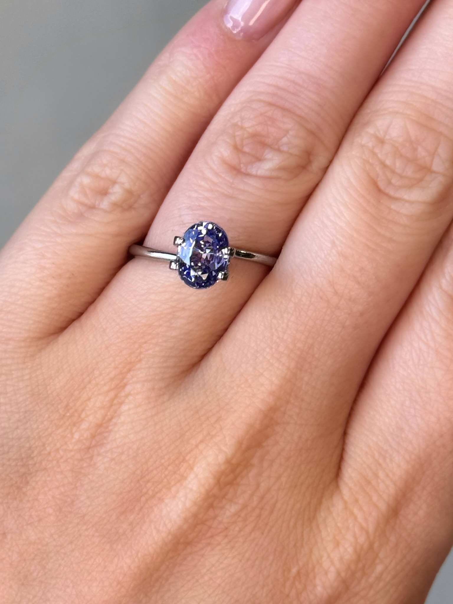 2.04ct oval cut purple sapphire Adelaide sapphire engagement ring
