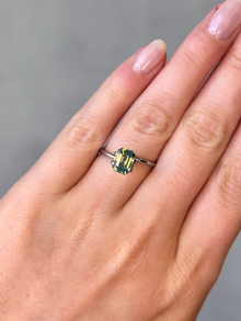 2.05ct emerald cut opalescent sapphire Adelaide sapphire engagement ring