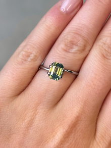 2.05ct emerald cut opalescent sapphire Adelaide sapphire engagement ring