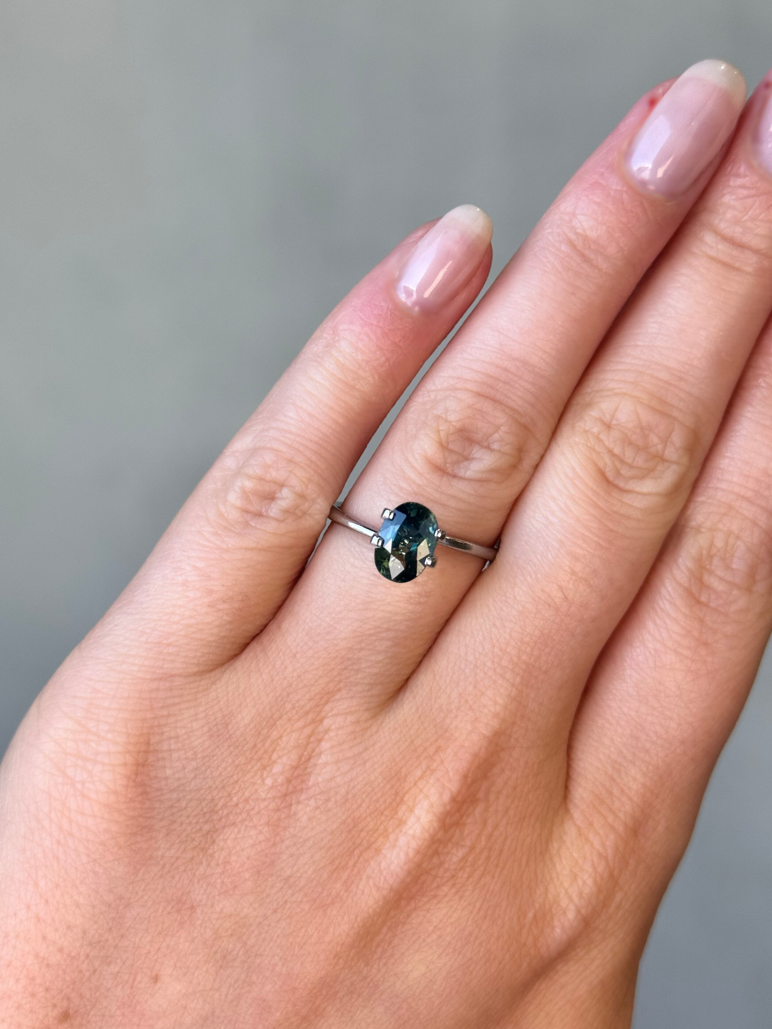 2.09ct oval cut parti sapphire Adelaide sapphire engagement ring