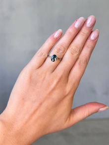 2.09ct oval cut parti sapphire Adelaide sapphire engagement ring