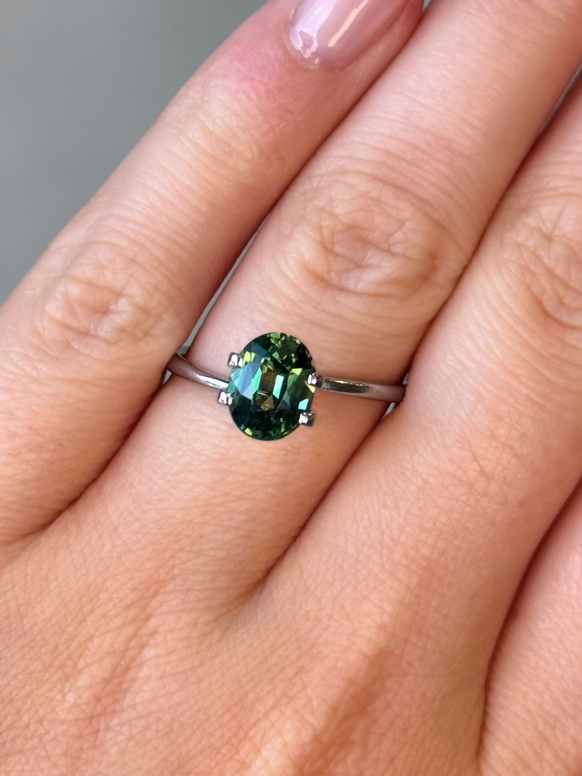 2.14ct oval cut green sapphire Adelaide sapphire engagement ring