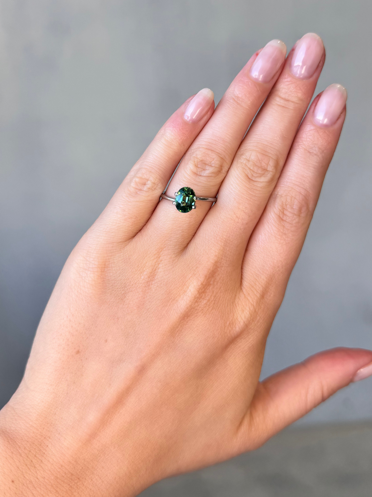 2.14ct oval cut green sapphire Adelaide sapphire engagement ring