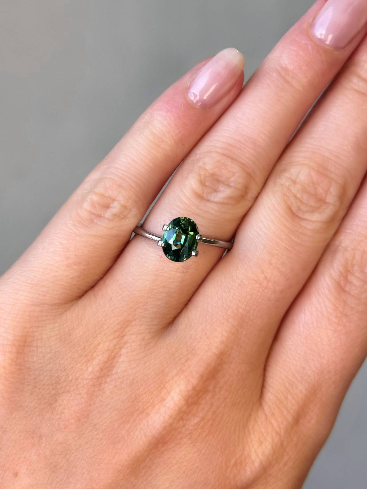 2.14ct oval cut green sapphire Adelaide sapphire engagement ring