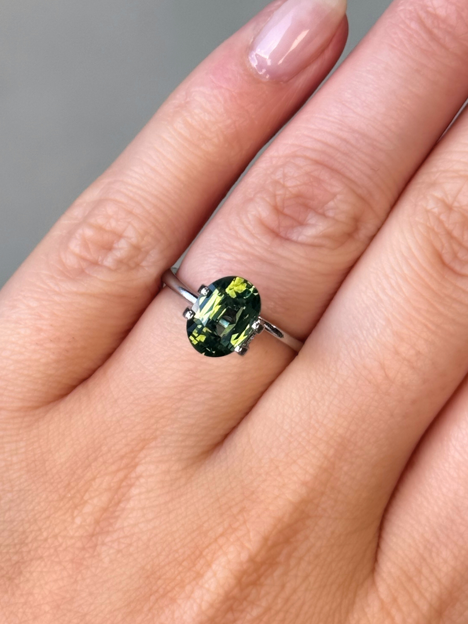 2.28ct oval cut green sapphire Adelaide sapphire engagement ring