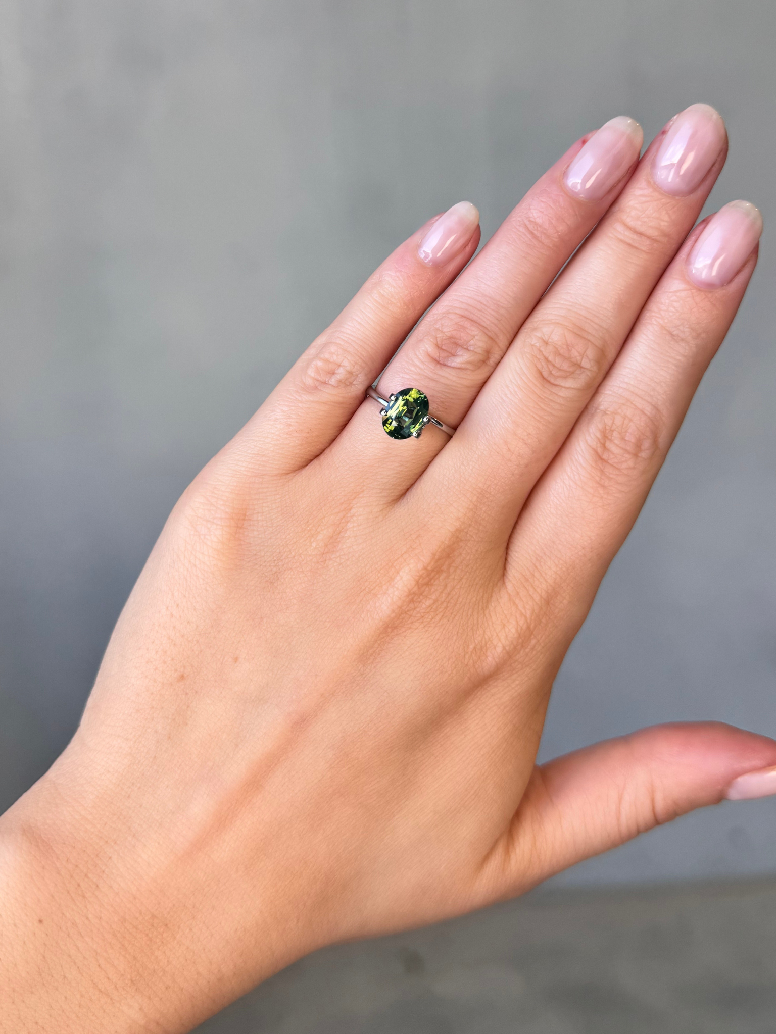 2.28ct oval cut green sapphire Adelaide sapphire engagement ring