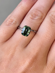 2.44ct emerald cut green sapphire Adelaide sapphire engagement ring