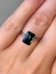 2.95ct emerald cut parti sapphire Adelaide sapphire engagement ring
