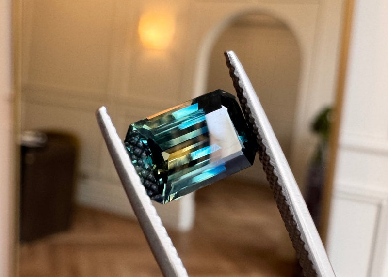 emerald cut parti sapphire