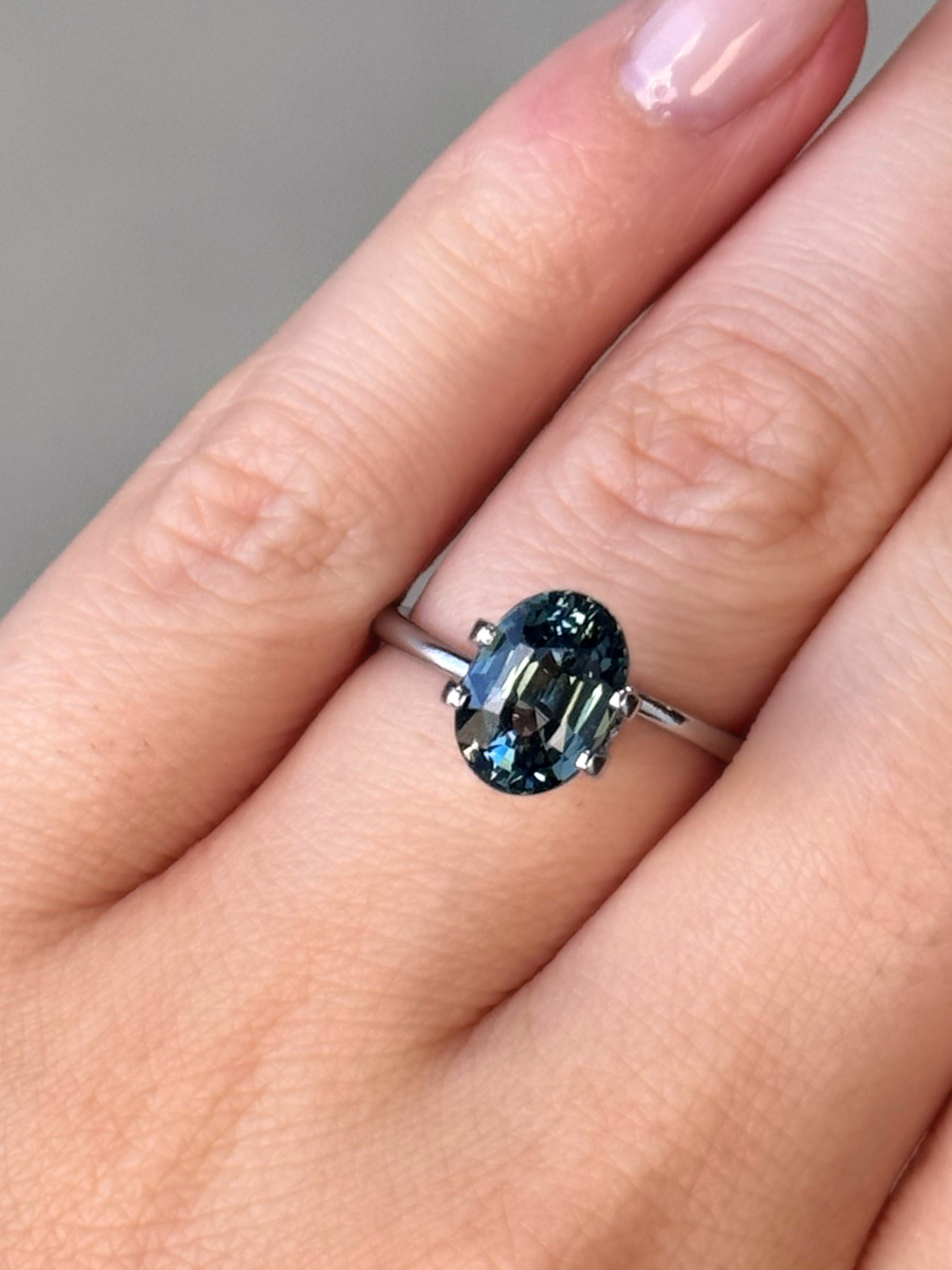 3.03ct oval cut teal sapphire gemstone Adelaide engagement ring