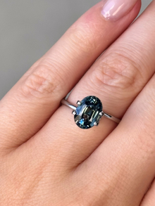 3.03ct oval cut teal sapphire gemstone Adelaide engagement ring