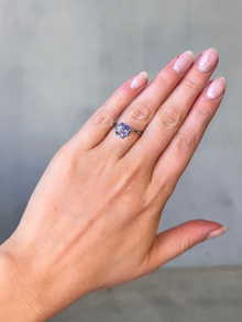 3.03ct radiant cut lavender sapphire Adelaide sapphire engagement ring