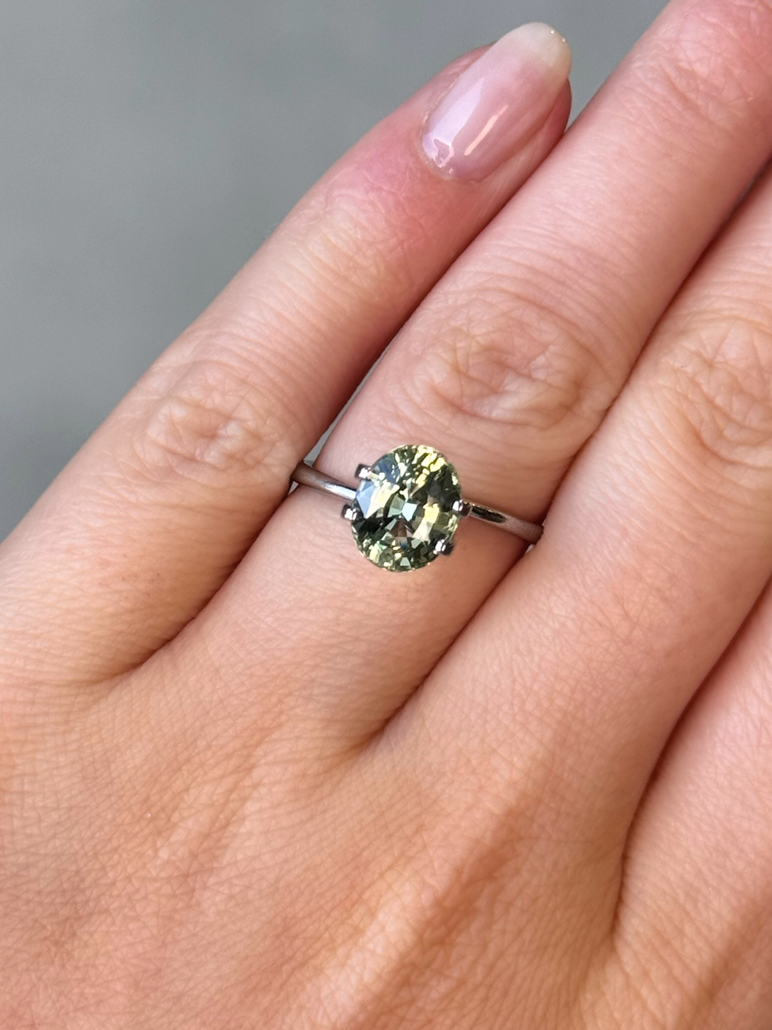 3.00ct oval cut pastel green sapphire Adelaide sapphire engagement ring
