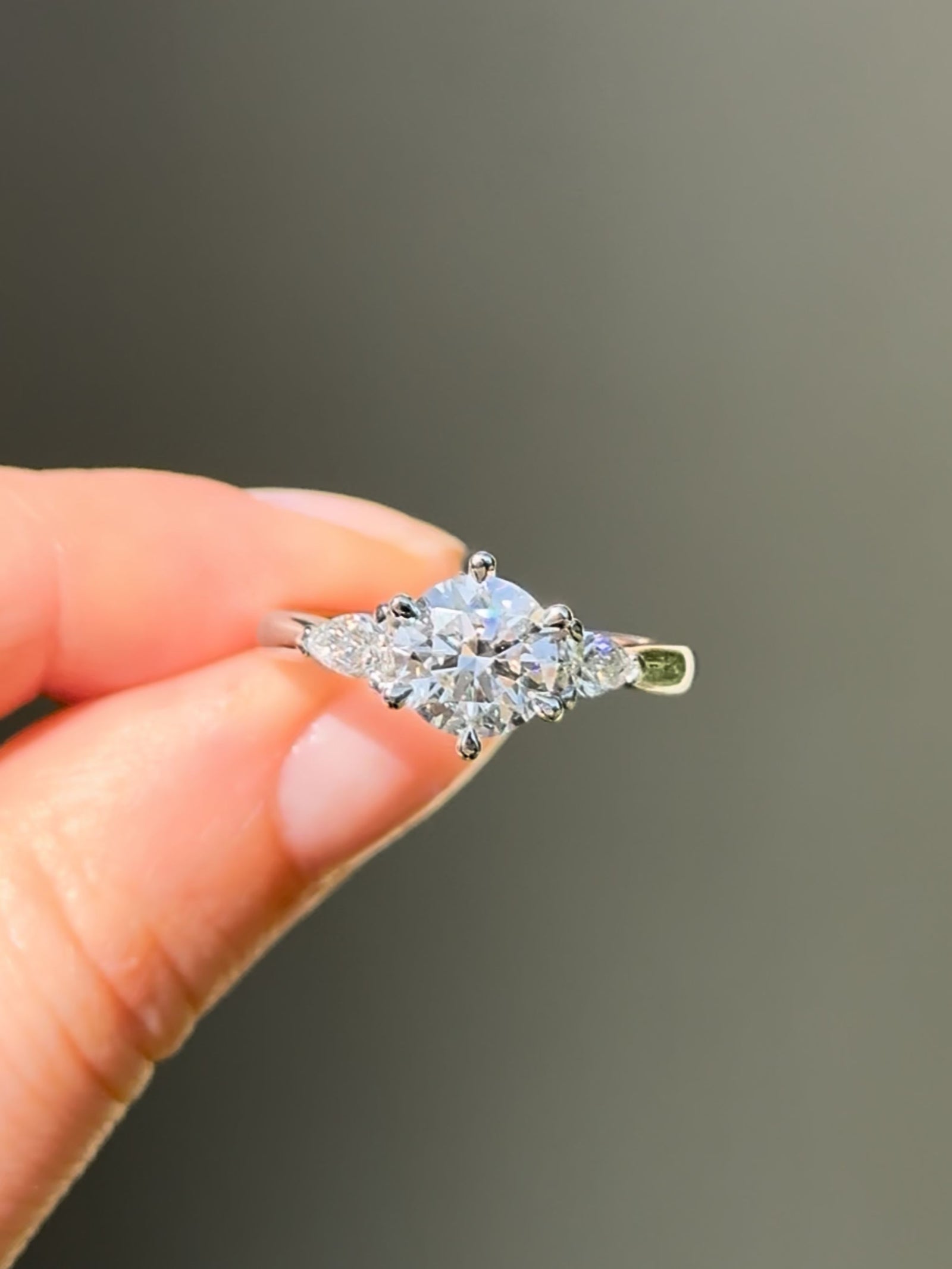 Round & Pear Cut Diamond Trilogy Ring