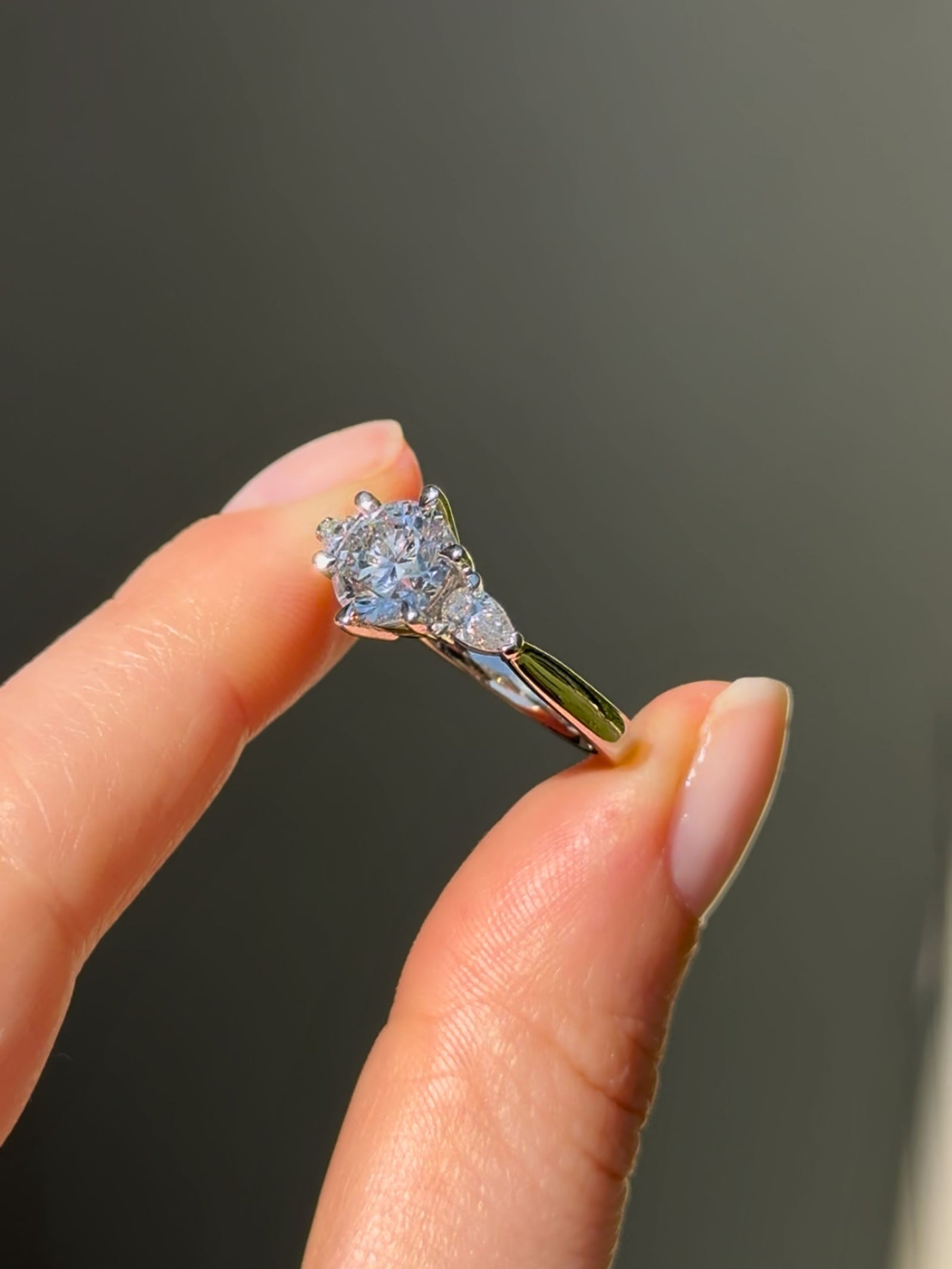 Round & Pear Cut Diamond Trilogy Ring