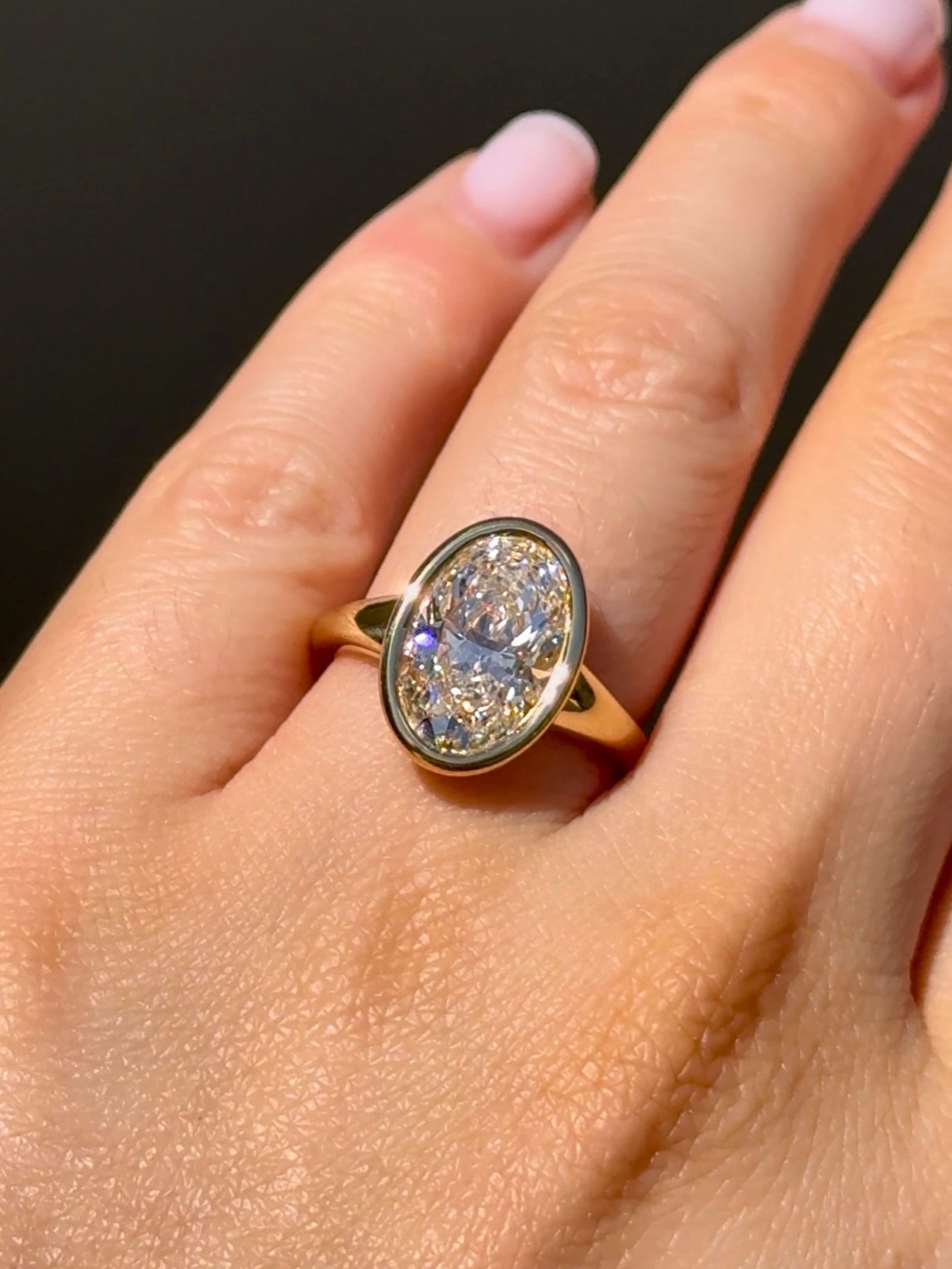 Bezel Set Oval Diamond Signet Solitaire