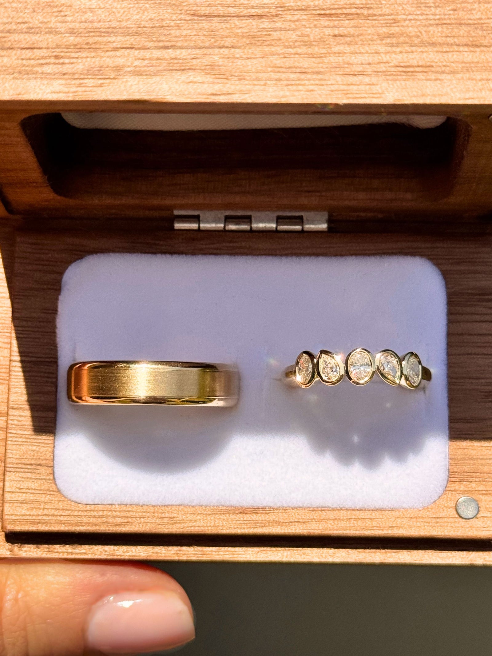 Bezel Set Mixed Diamond Ring & Bevelled Edge Band