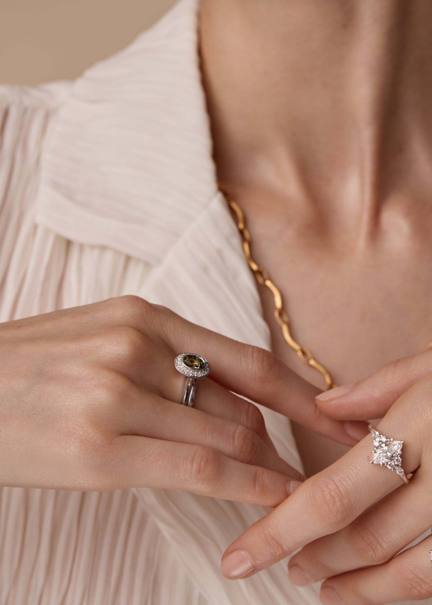 Grace Bezel Halo Engagement Ring