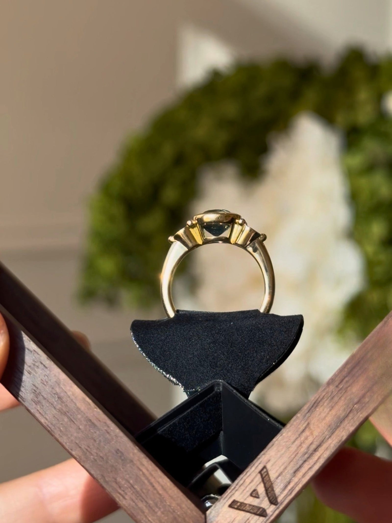 Olivia Trilogy Ring with a Teal Blue Sapphire
