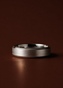 Flat bevelled edge wedding ring with matte centre and polished edges