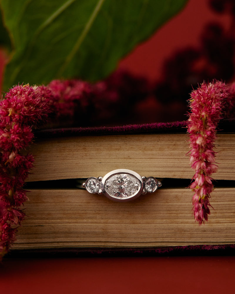 Olivia Three Stone Bezel Engagement Ring