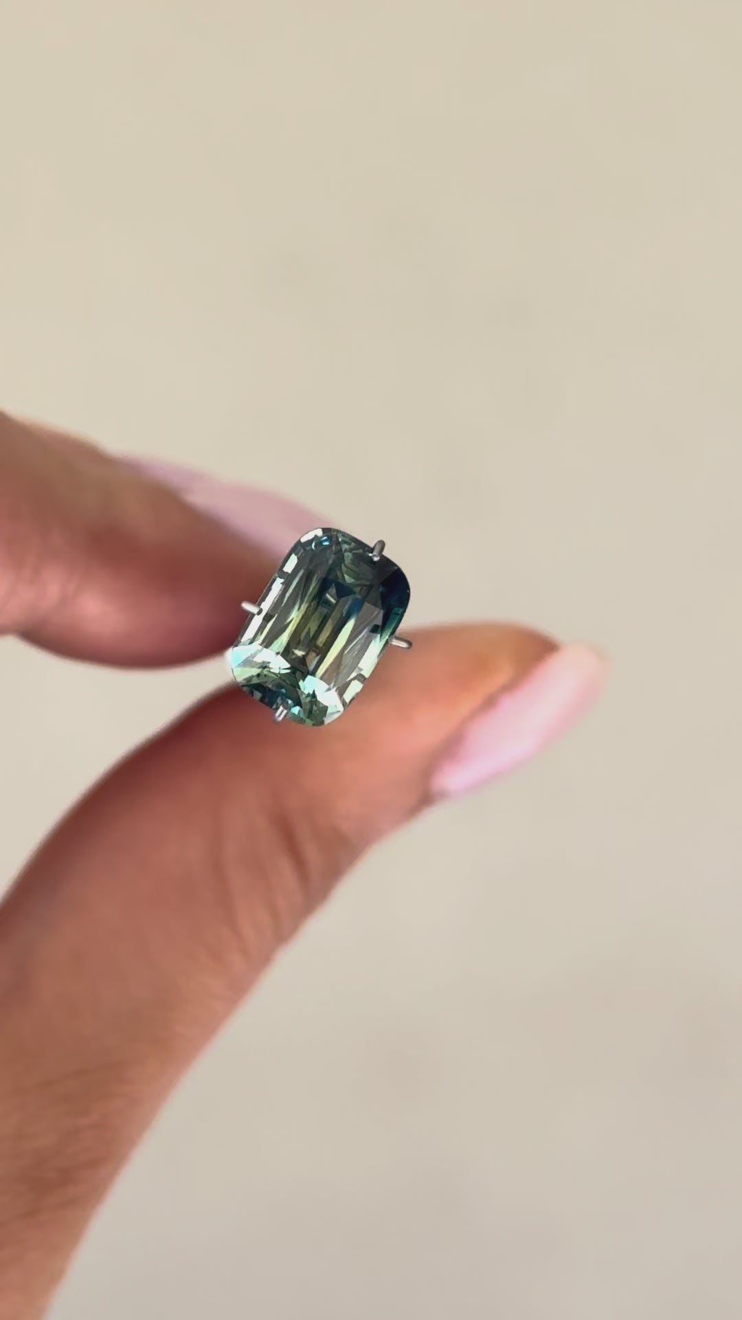 4.06ct cushion cut natural sapphire, blue green parti sapphire