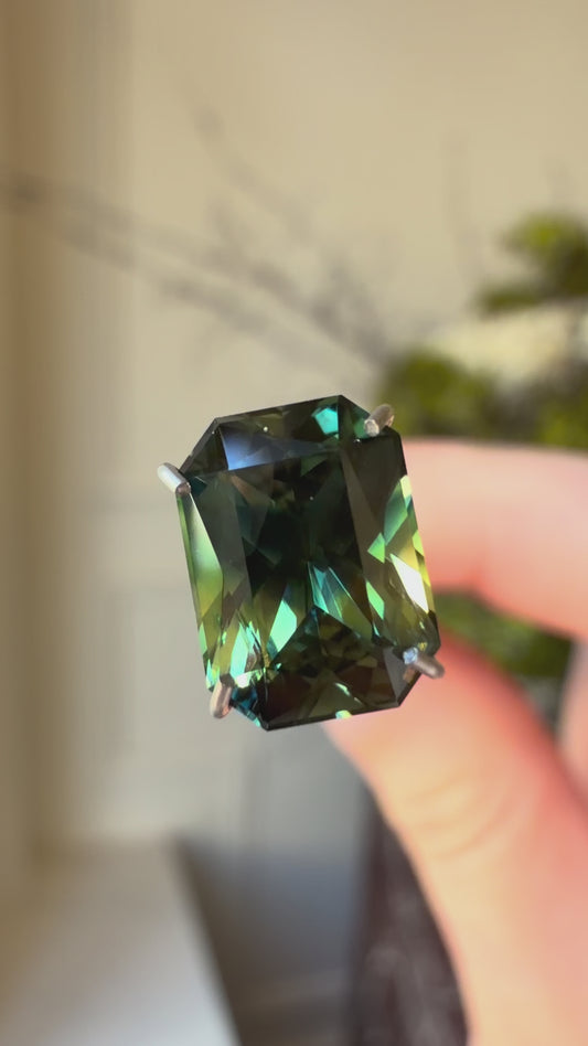 2.57ct Radiant Cut Teal Parti Sapphire