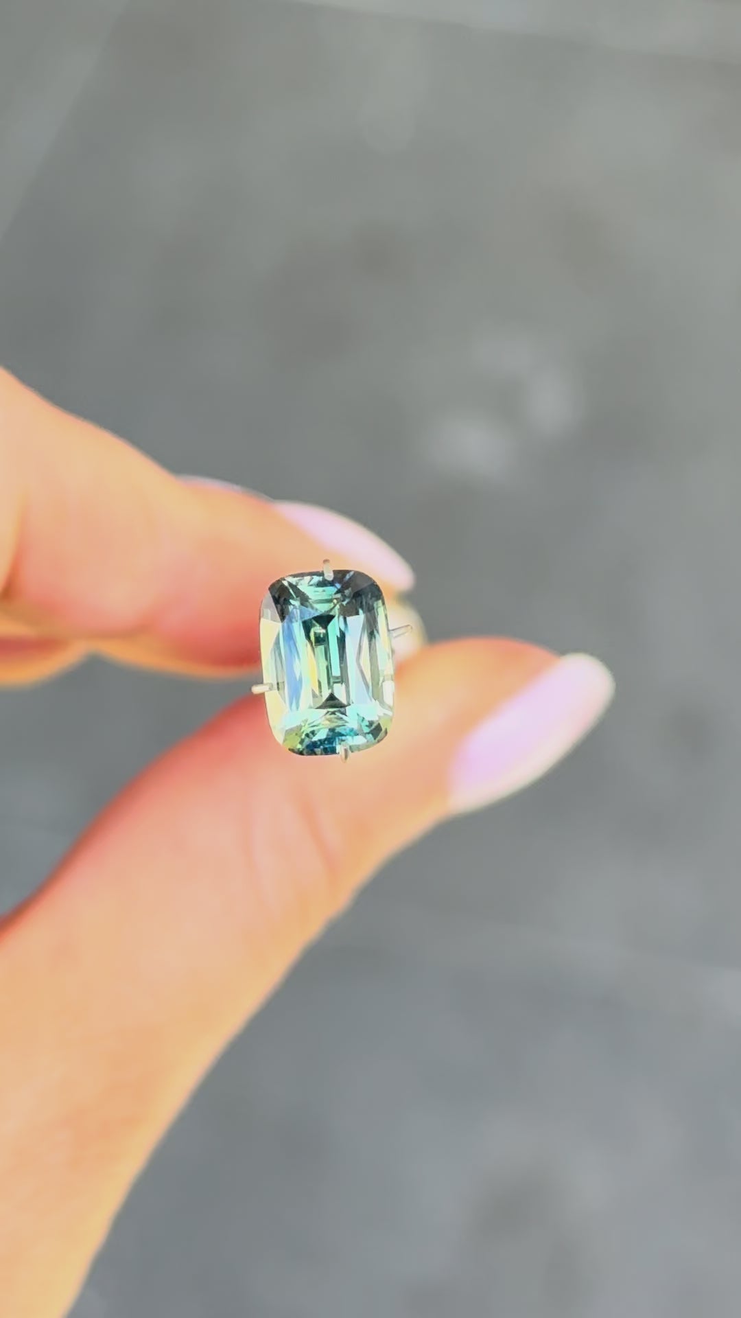 4.06ct cushion cut natural sapphire, blue green parti sapphire