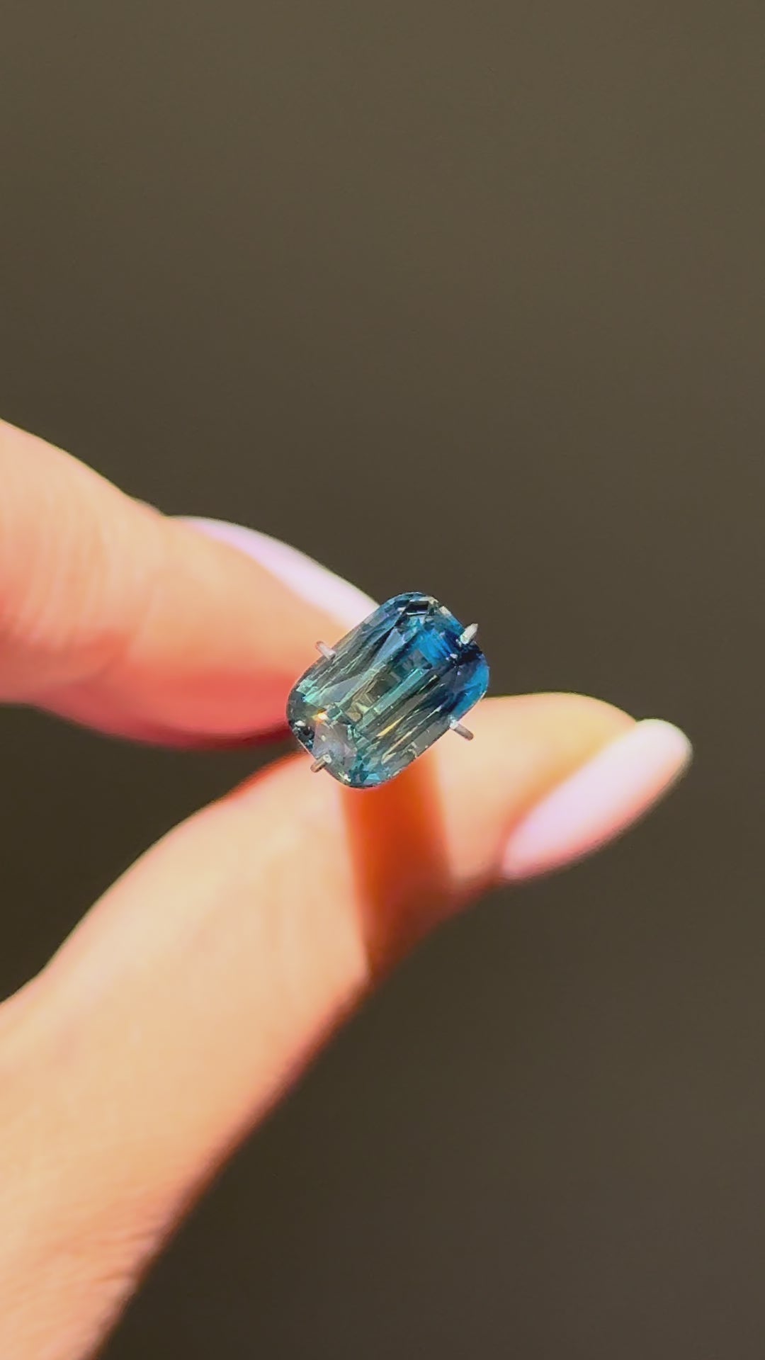 4.06ct cushion cut natural sapphire, blue green parti sapphire